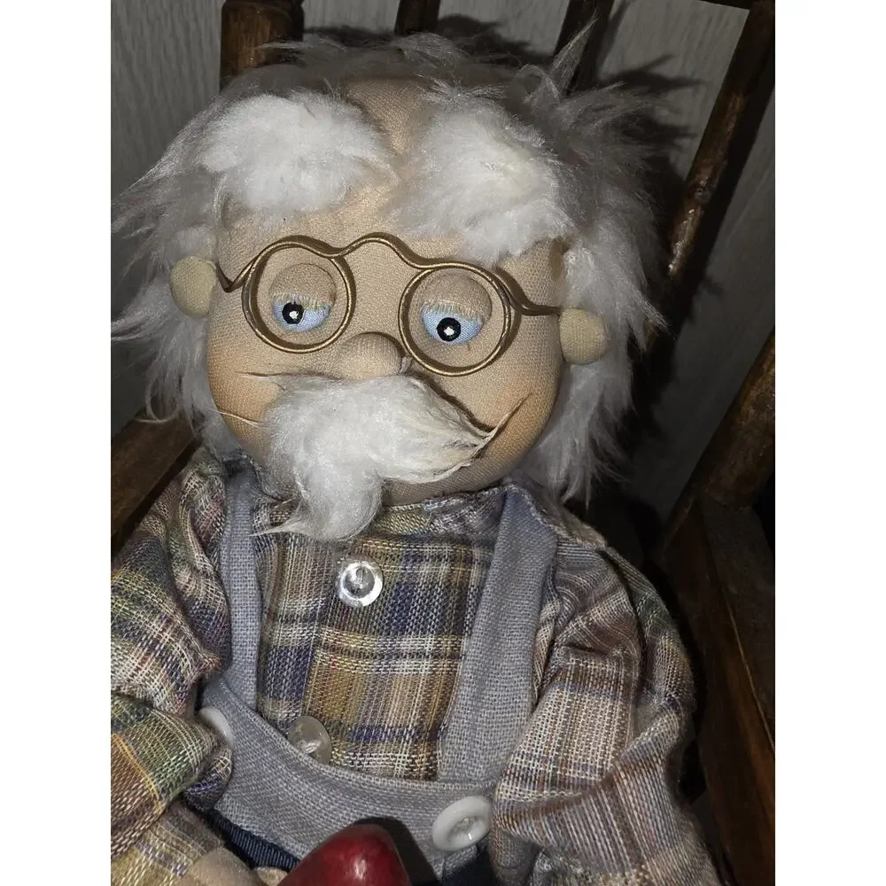 Vintage German Oma And Opa Grandma Grandpa Handmade Dolls In Rocking Chairs Read